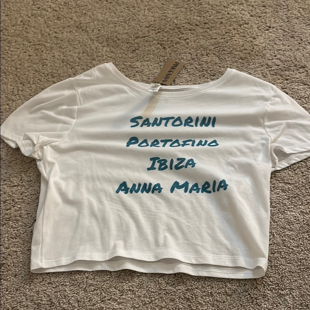 White Kids Shirt with Blue Text